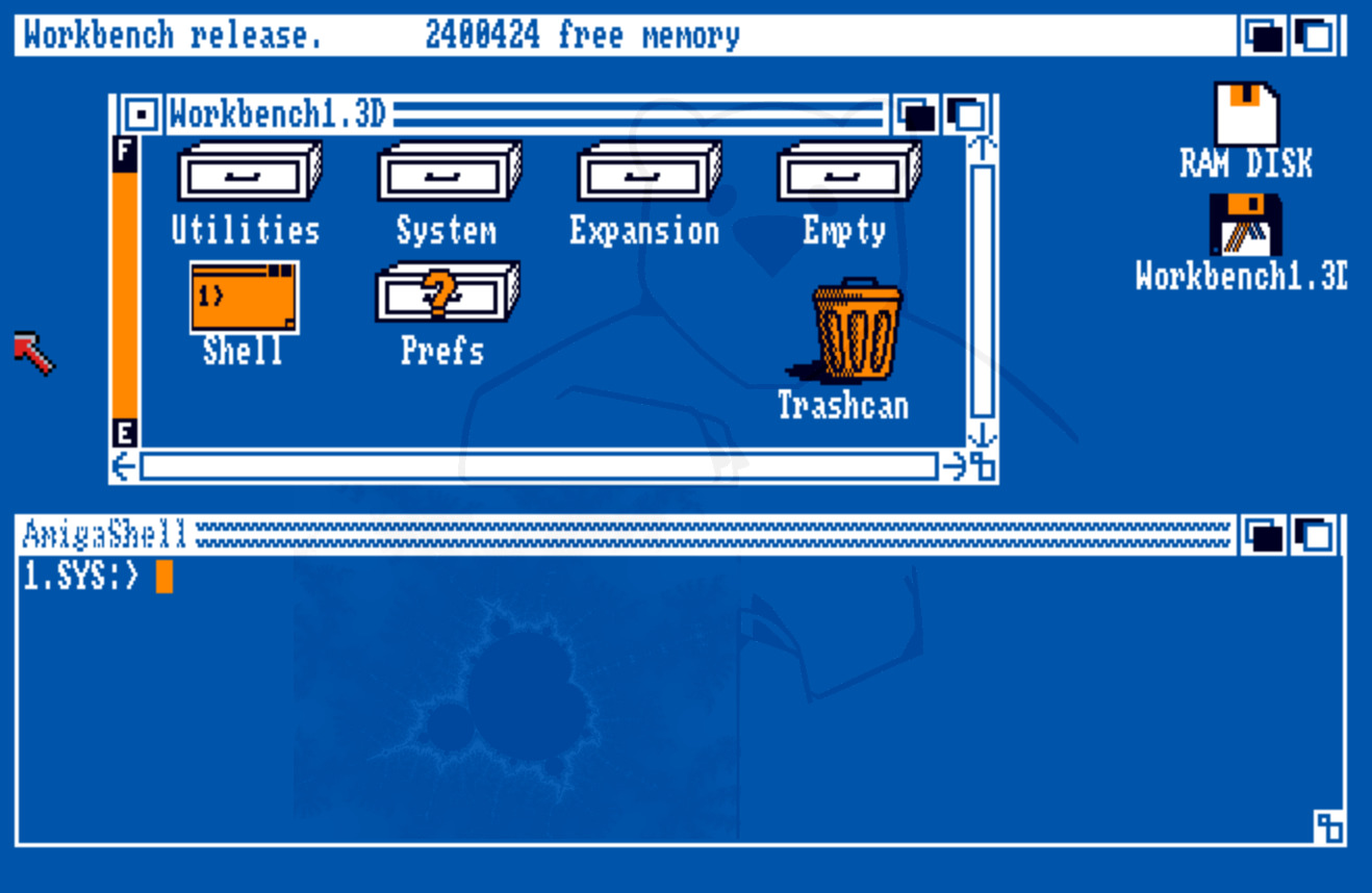 Aussehen Amiga Kickstart 1.3 mit der Workbench 1.3D